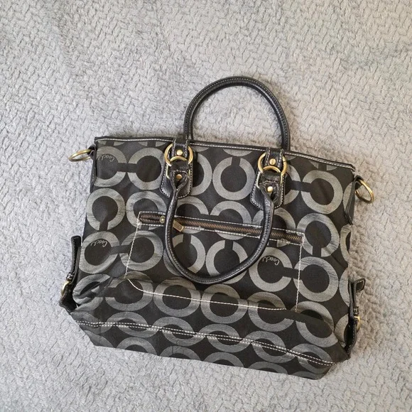 Coach Signature Op Art Satchel 12693 Black Gray Canvas Leather Handbag Purse - Picture 12 of 12